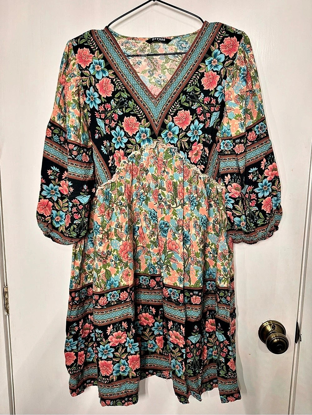BTFBM Floral Mini Dress in Black & Pink Size Medium